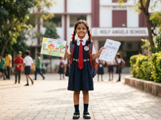 Cheerful Indian school kid